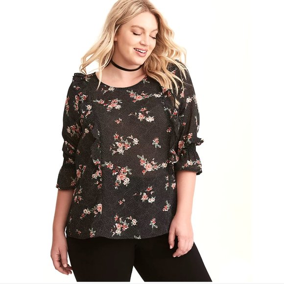torrid Tops - Torrid Black Floral Dot Smocked Top 4X